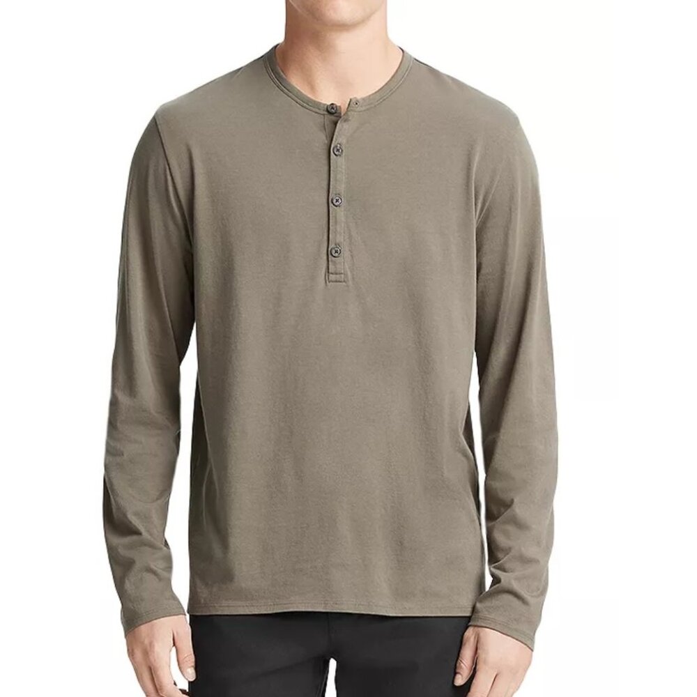 Vince Men's LS Pullover Henley Tee Shirt Soft Pima Cotton Jersey Carillo Green M